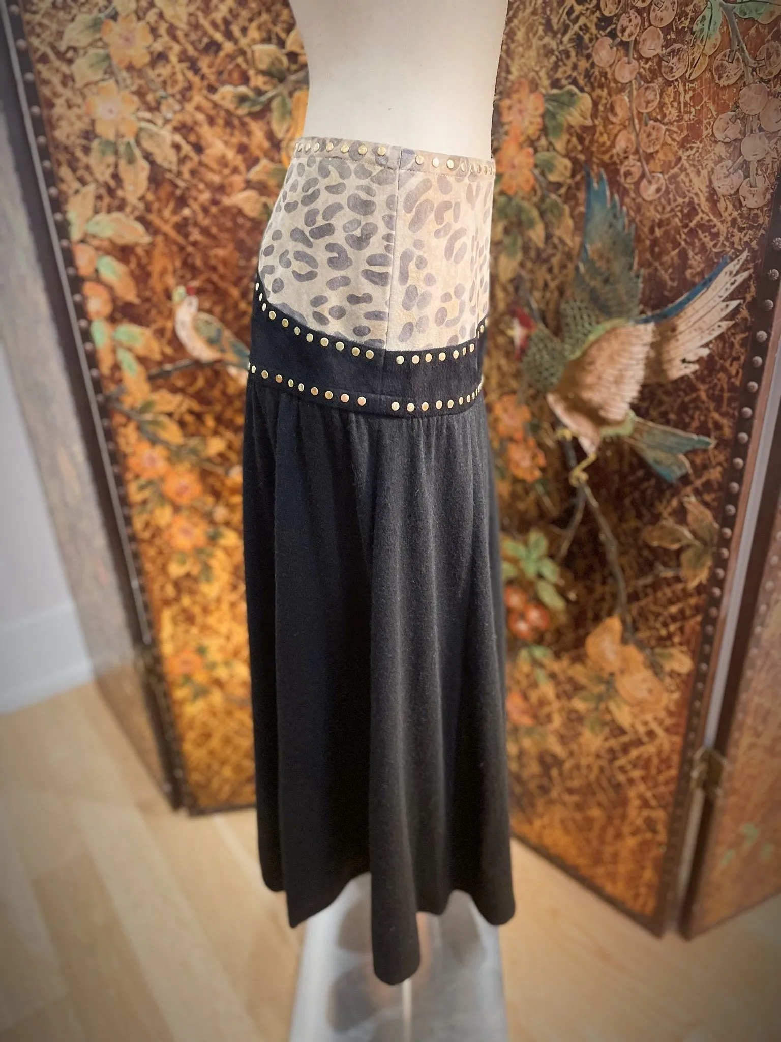 1980s Western Leopard Suede Skirt