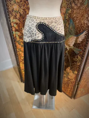 1980s Western Leopard Suede Skirt