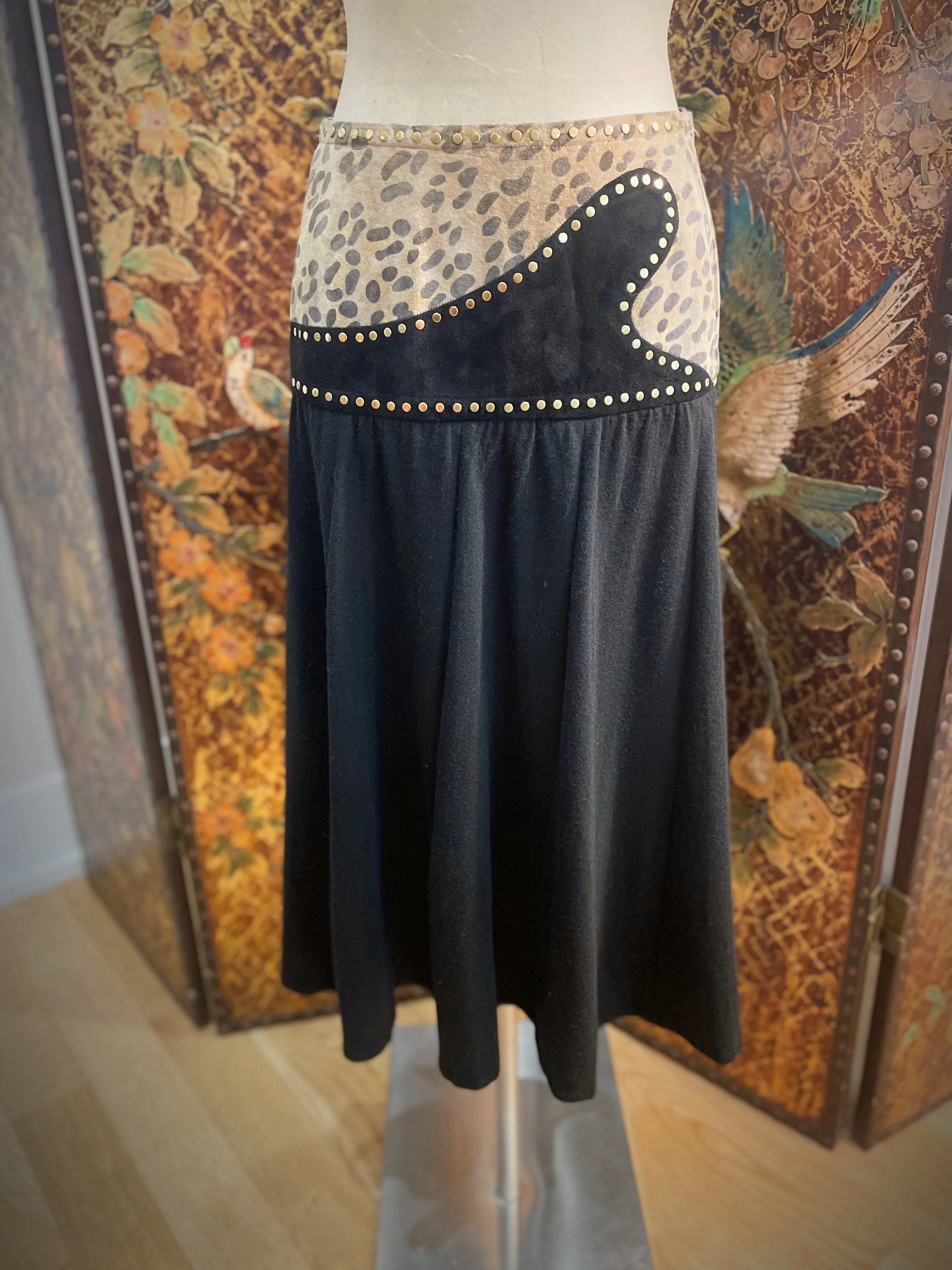 1980s Western Leopard Suede Skirt