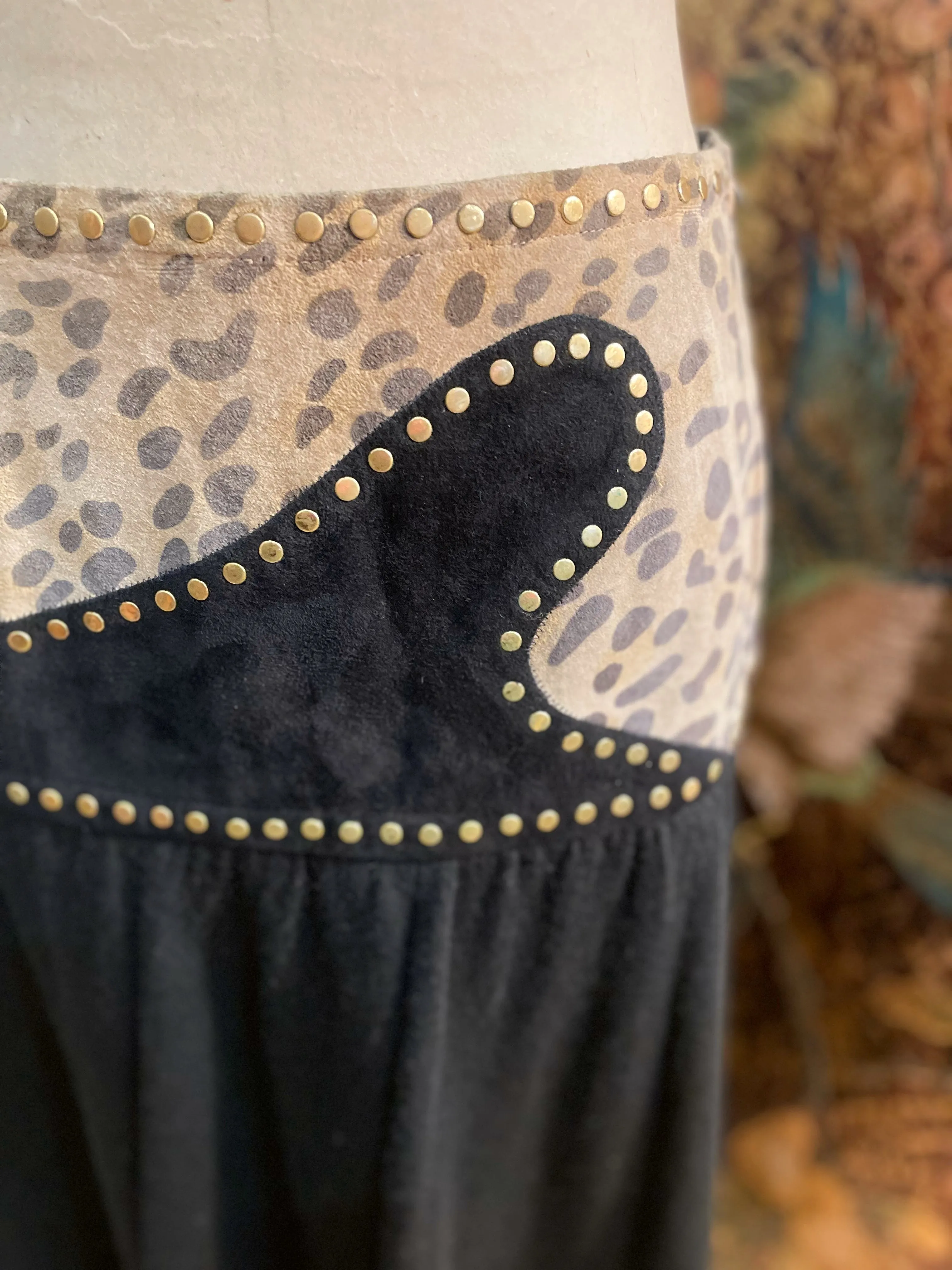 1980s Western Leopard Suede Skirt