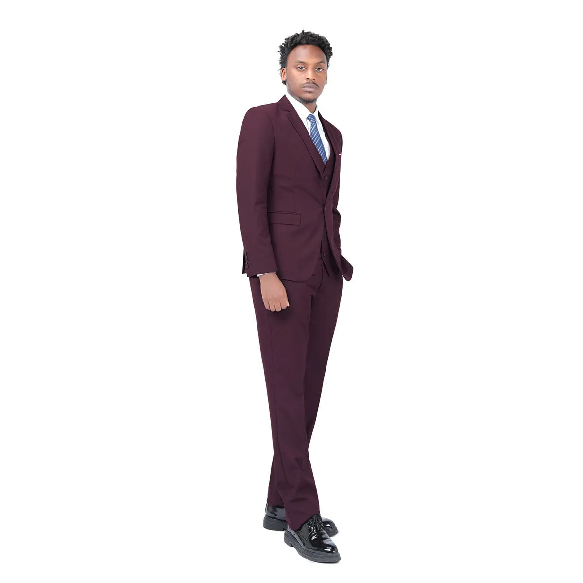 3-Piece One Button Formal Suit Dark Red Suit