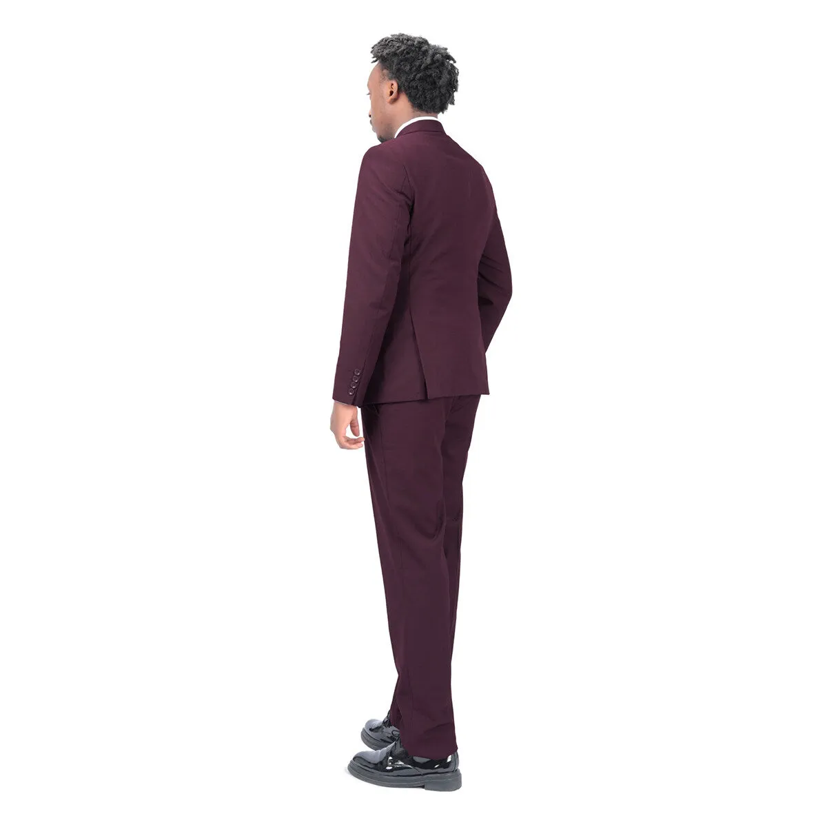 3-Piece One Button Formal Suit Dark Red Suit