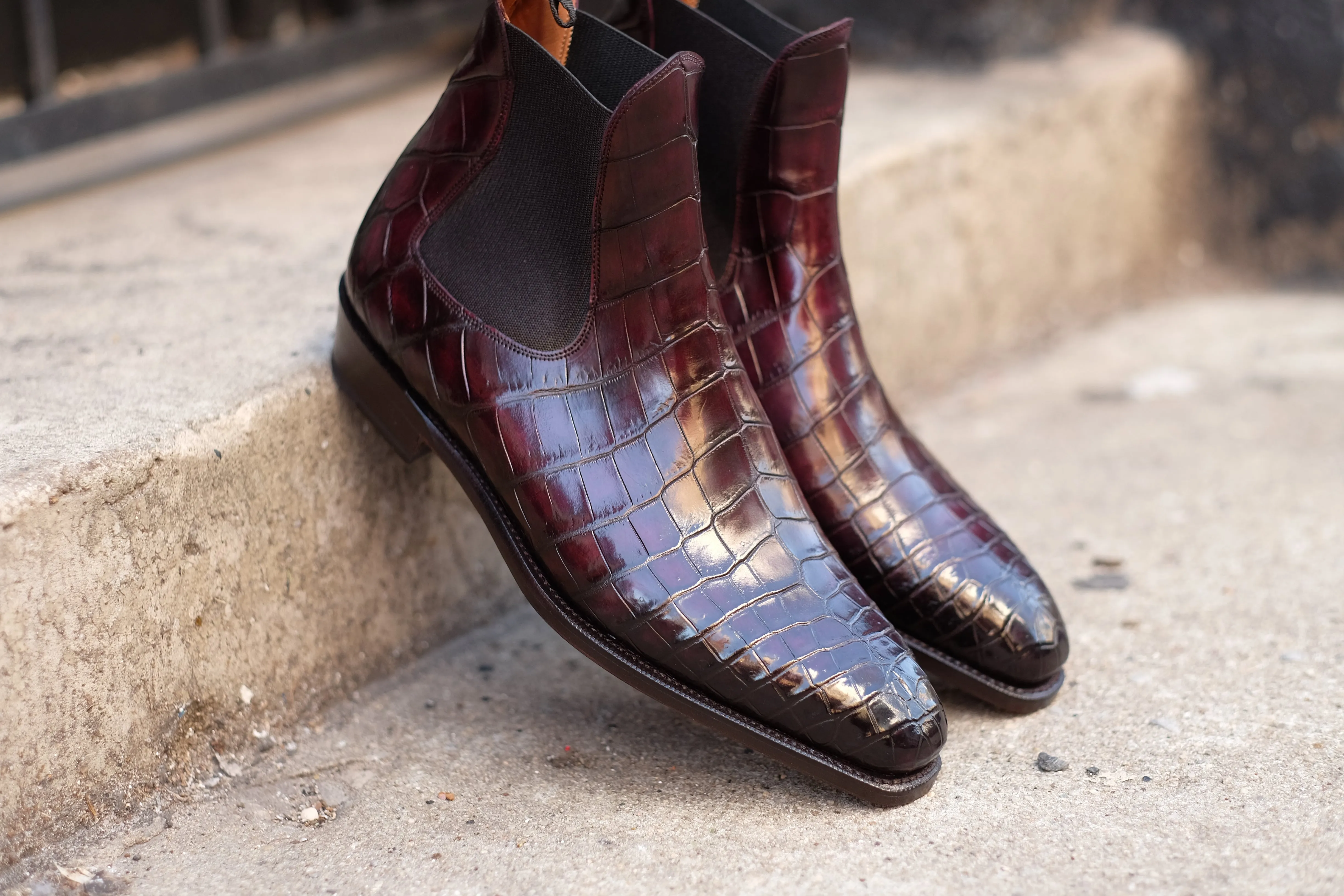 Alki Redux - MTO - Genuine Crocodile - Burgundy Patina - LPB Last - Single Leather Sole