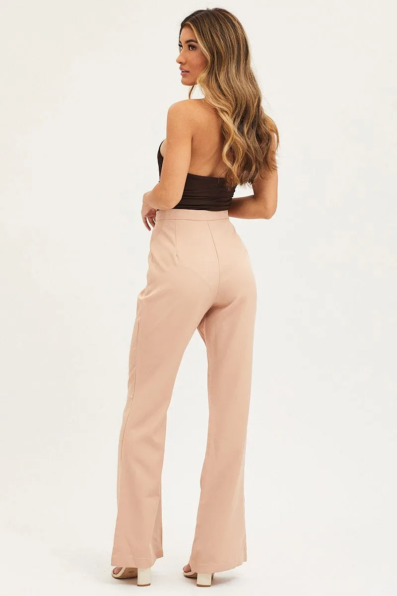 Beige Flare Pants High Rise