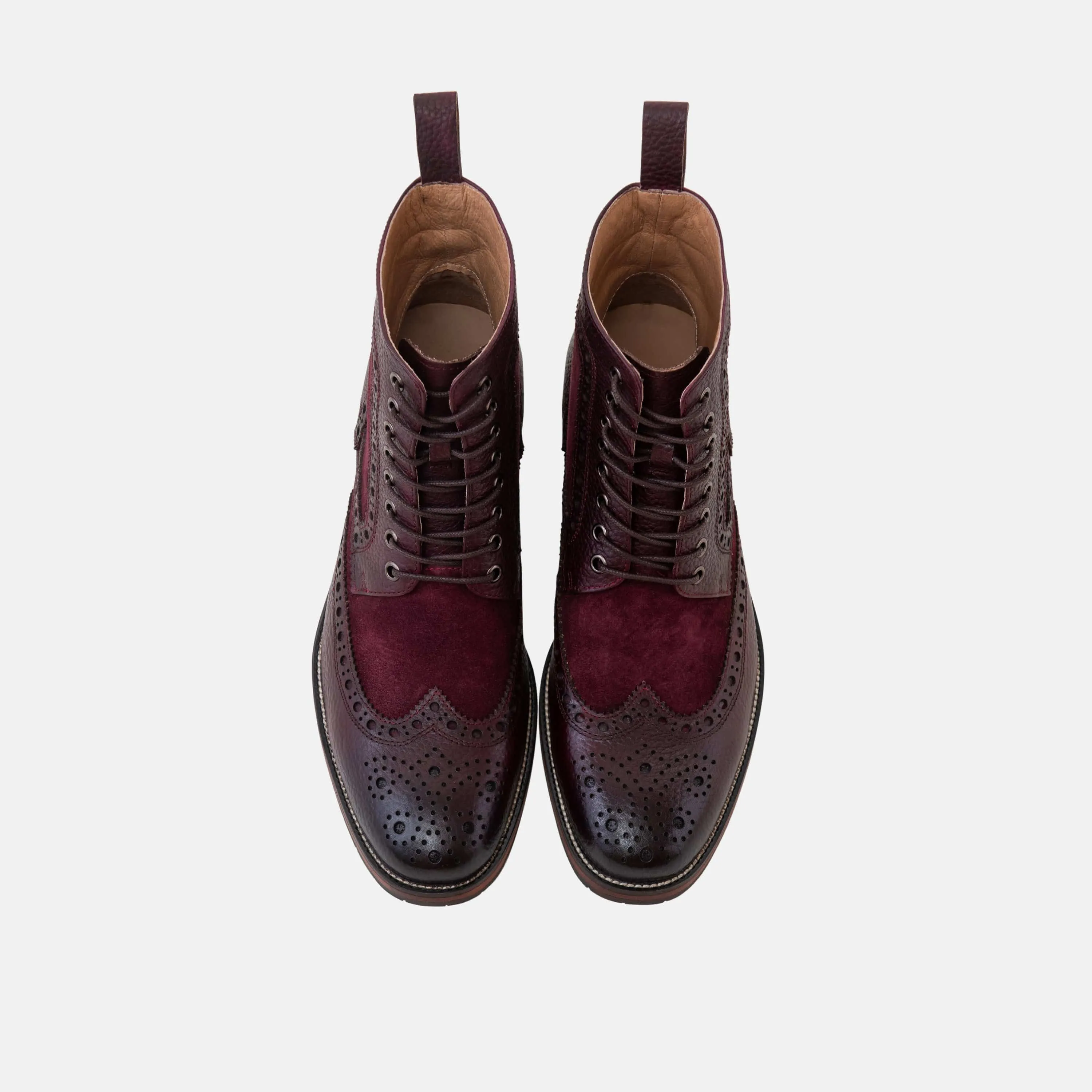 Belmont Burgundy Leather Wingtip Combat Boots