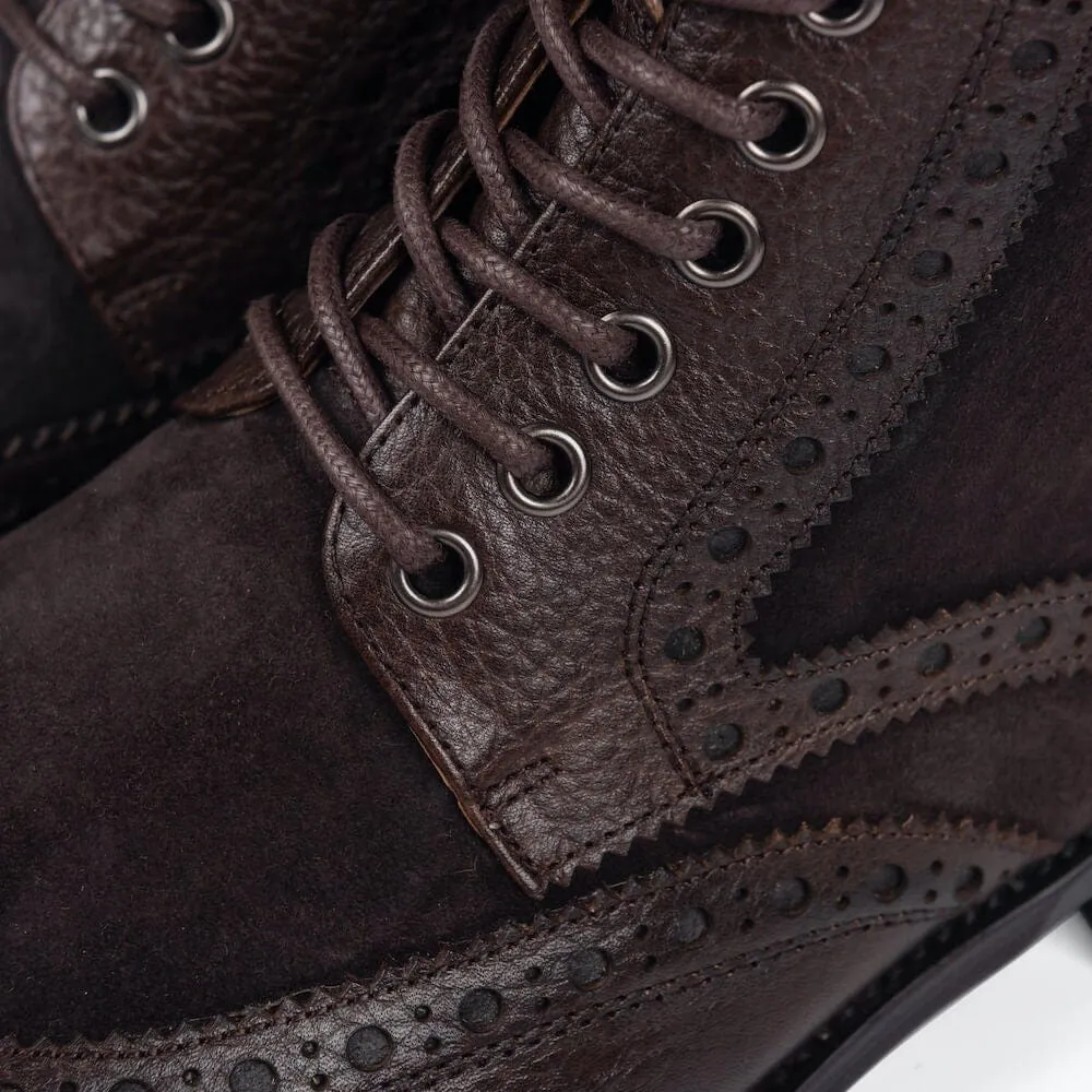 Belmont Dark Oak Leather Wingtip Combat Boots