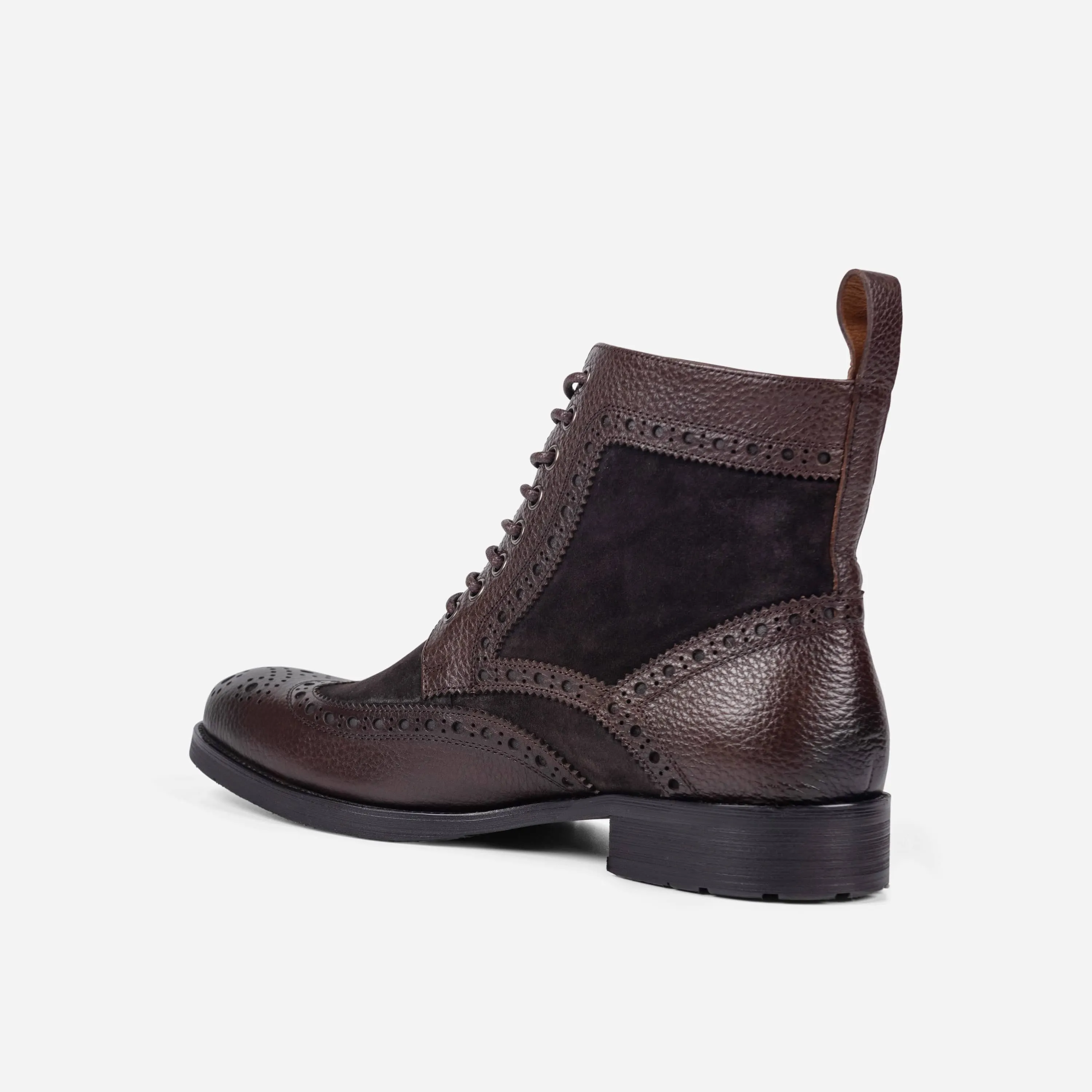 Belmont Dark Oak Leather Wingtip Combat Boots