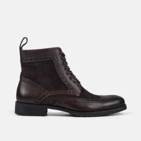 Belmont Dark Oak Leather Wingtip Combat Boots