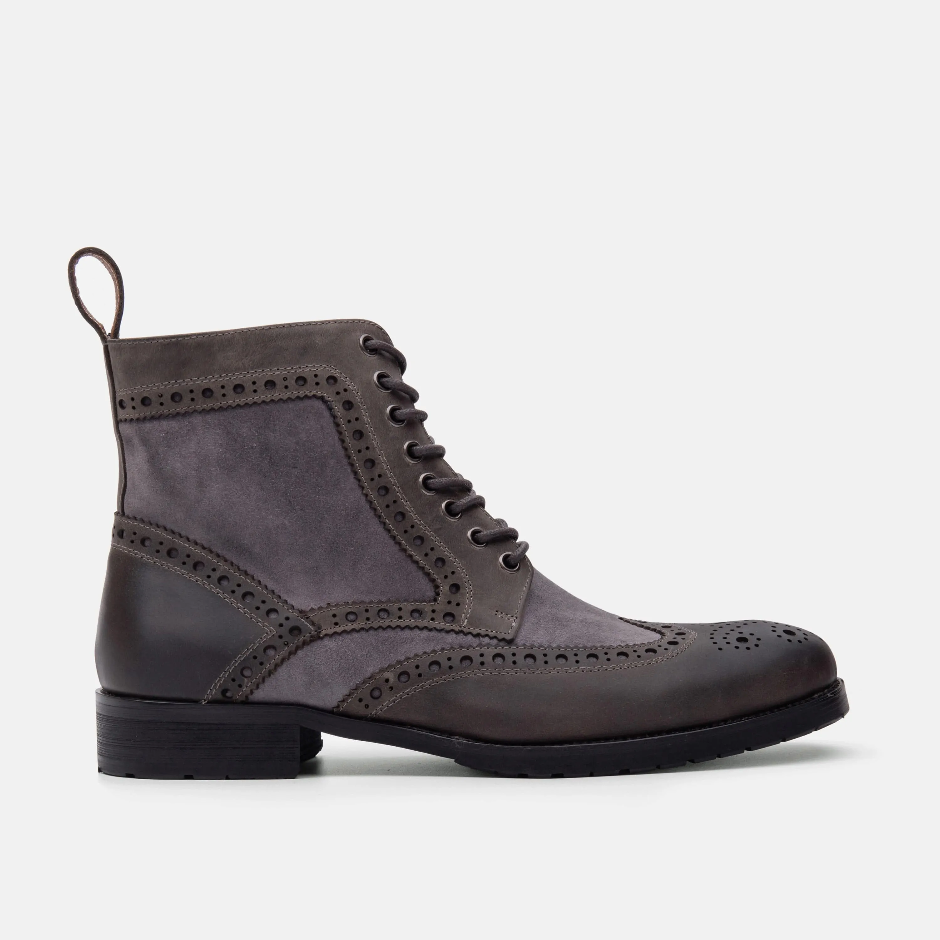 Belmont Steel Grey Leather Wingtip Combat Boots