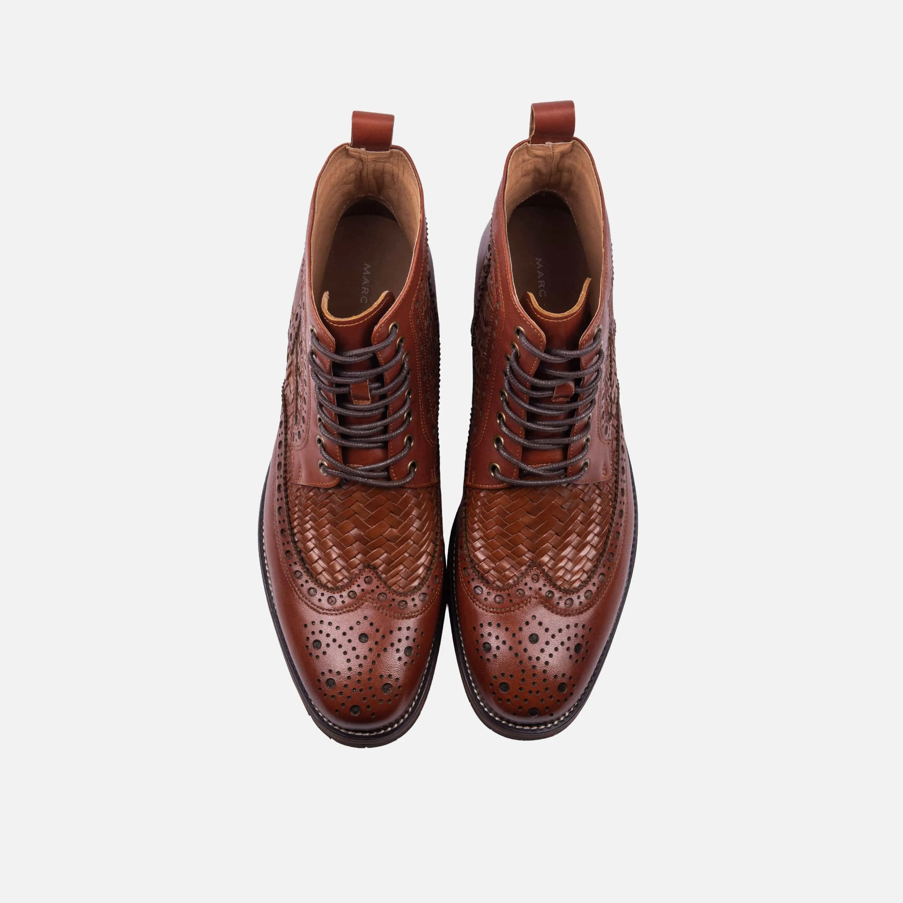 Belmont Woven Brandy Leather Wingtip Combat Boots