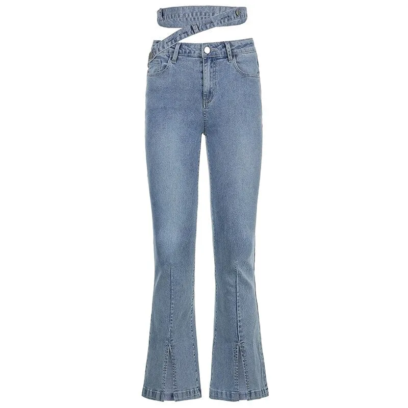 Belt Split Flared Jeans