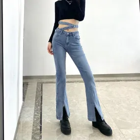 Belt Split Flared Jeans