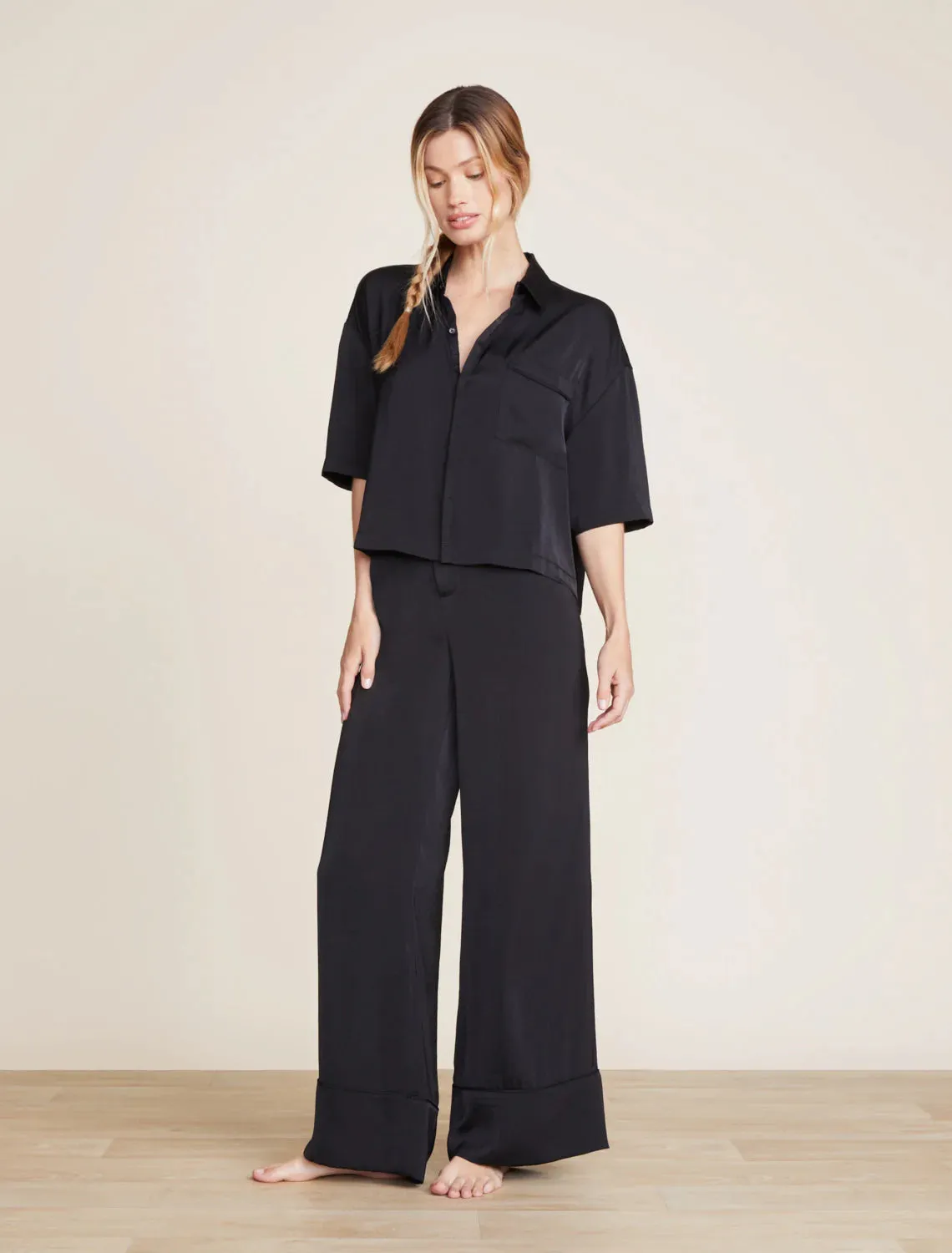 Black Washed Satin Pant