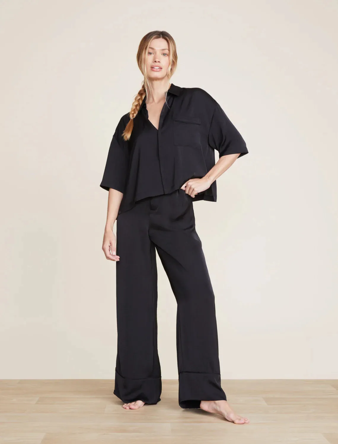 Black Washed Satin Pant