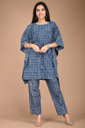 Blue Cotton Kaftan Set