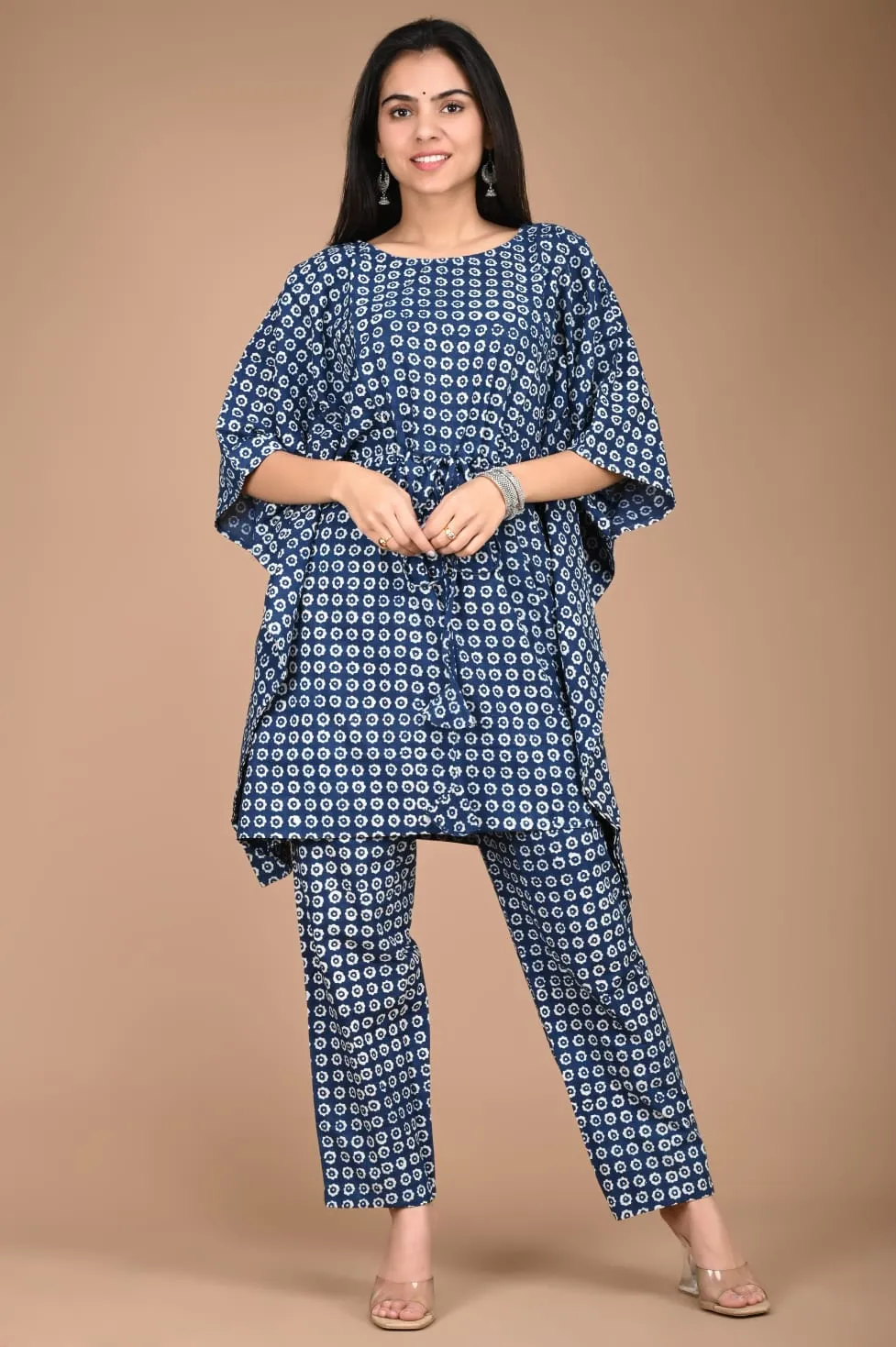 Blue Cotton Kaftan Set