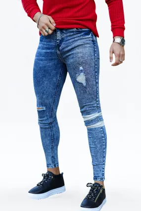 Buy $80 Free Shipping Men's Blue Ripped Skinny Jean