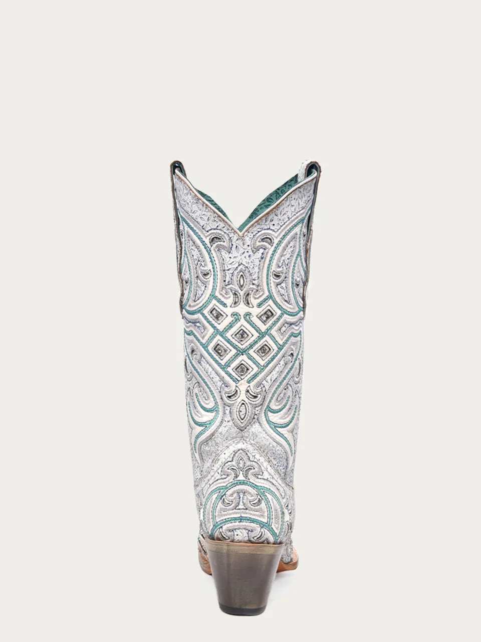 C4055 - WOMEN'S TURQUOISE EMBROIDERY OVERLAY WITH CRYSTAL NEON BLACK LIGHT SNIP TOE COWBOY BOOTS