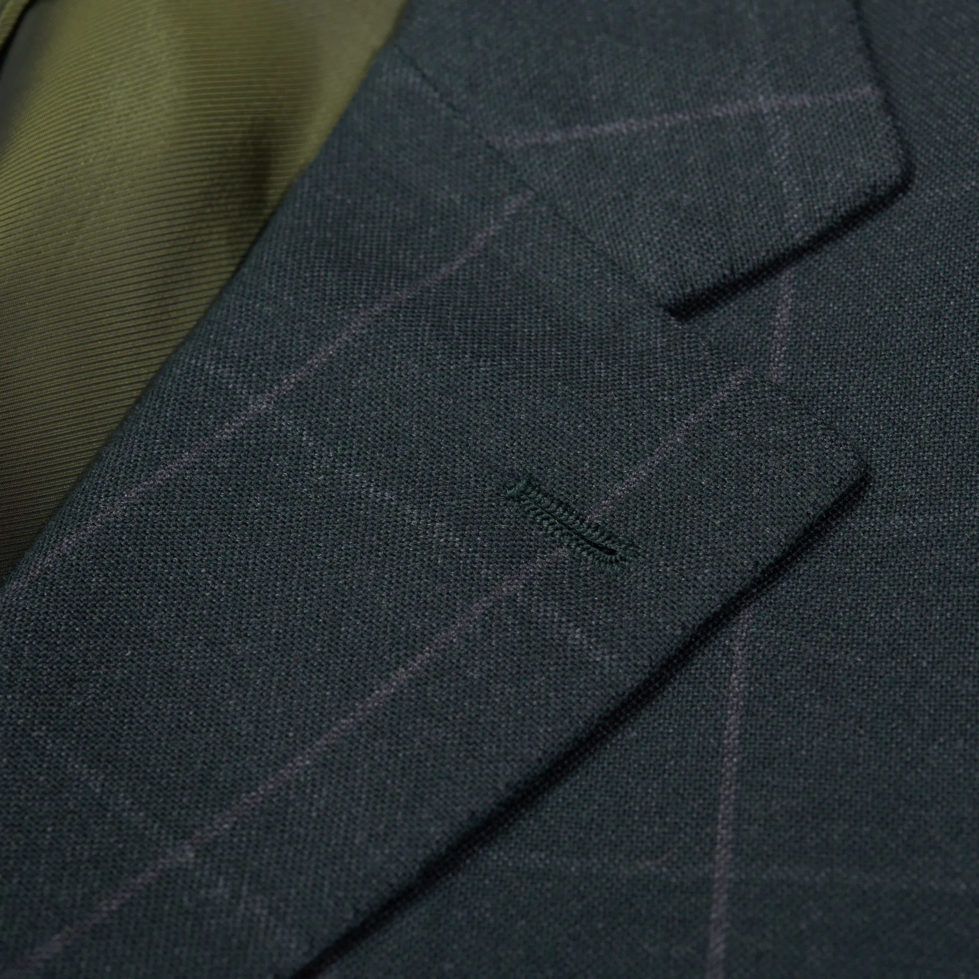 CESARE ATTOLINI Napoli Handmade Dark Green Windowpane Wool Suit NEW