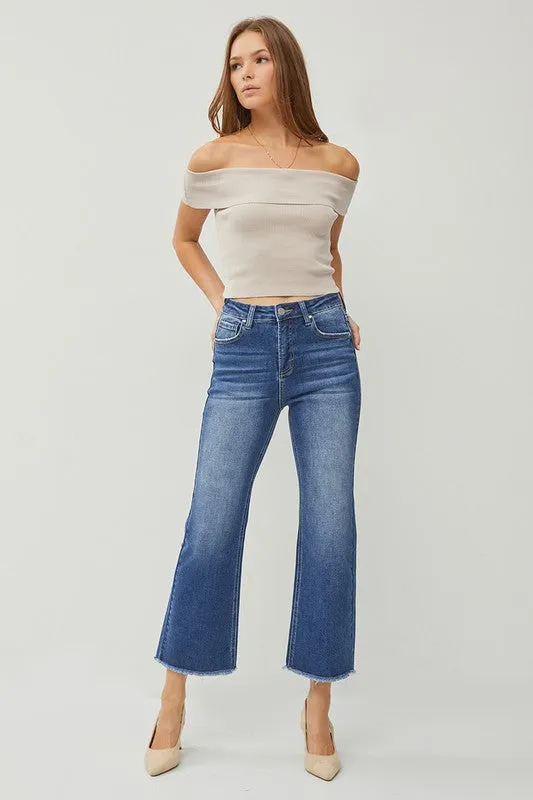 Dark HR Ankle Wide Straight Jeans