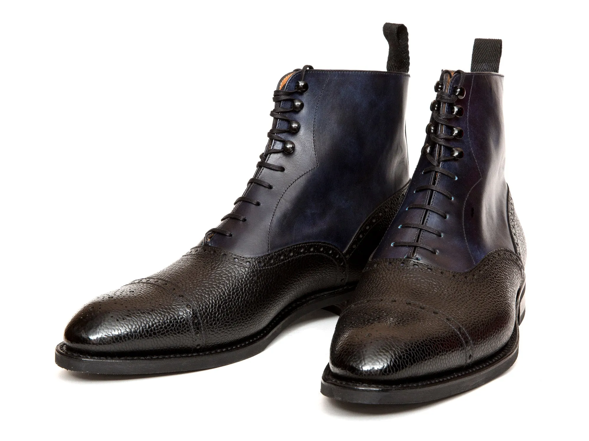 David - MTO - Black Grain / Navy Museum Calf (Papillon Medallion) - NGT Last - City Rubber Sole