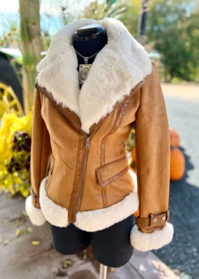 Faux Fur Camel Tan Suede Coat