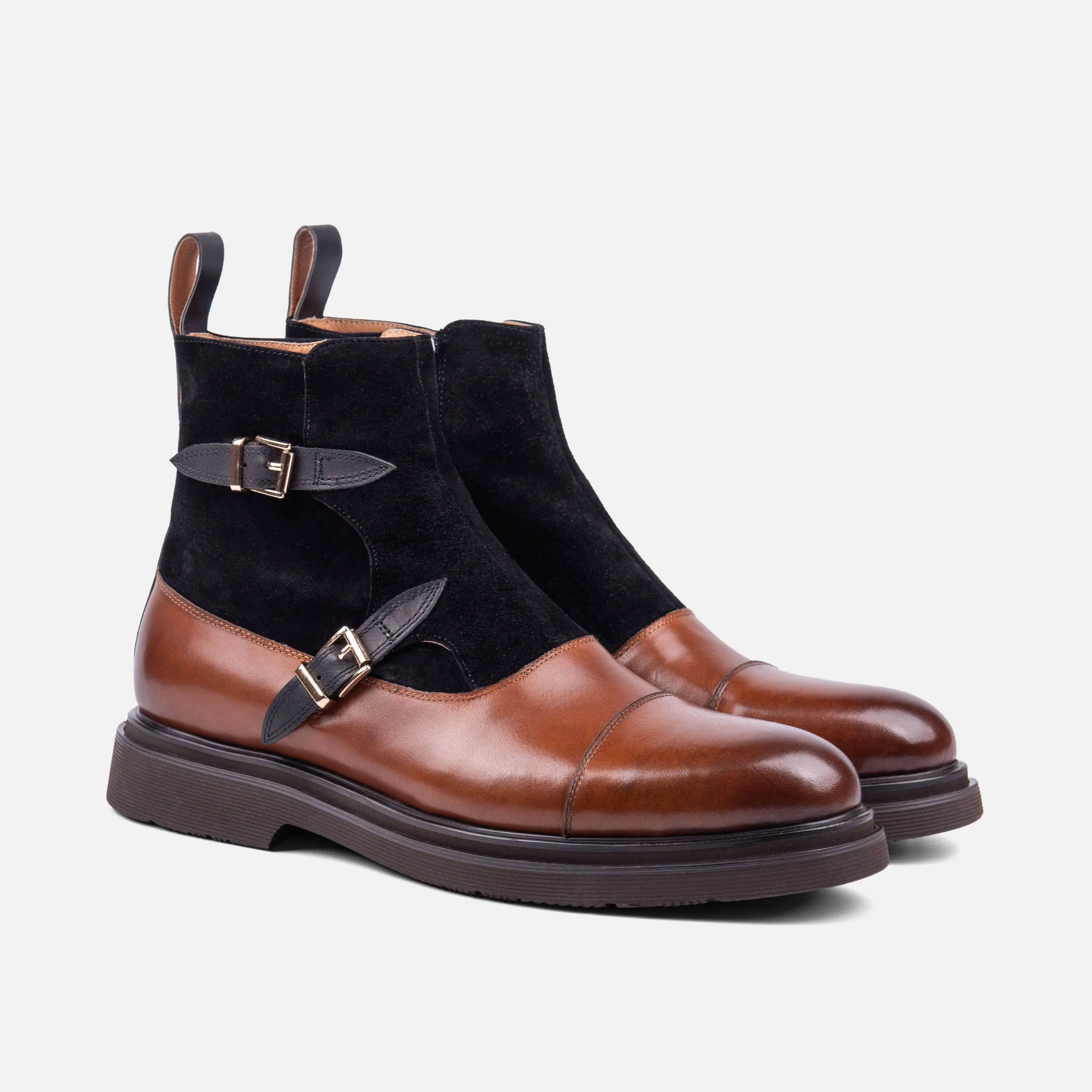 Grant Maple Black Leather Buckle Boots