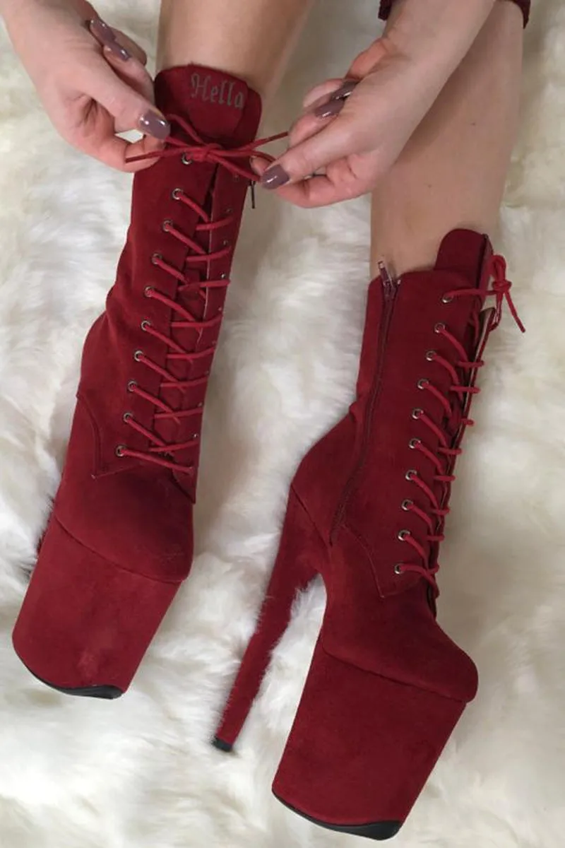 Hella Heels BabyDoll 8inch Boots - Dark Red