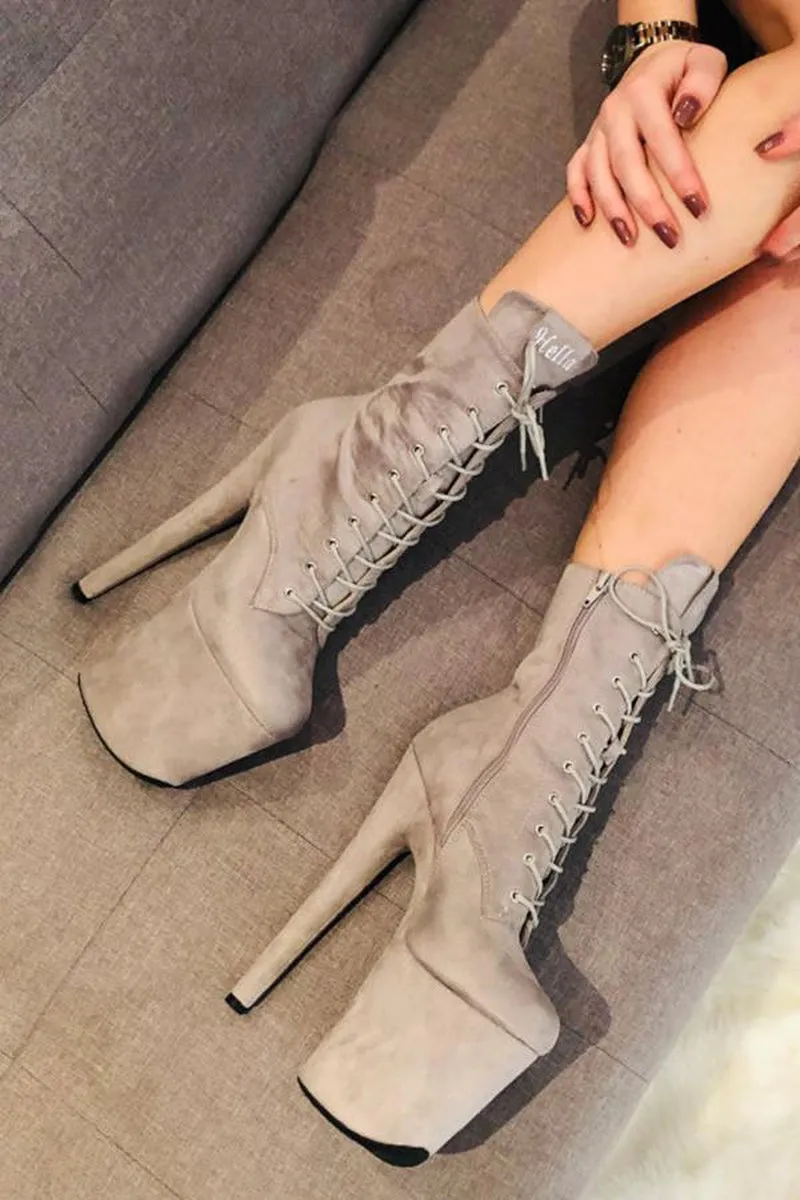 Hella Heels BabyDoll 8inch Boots - Light Grey