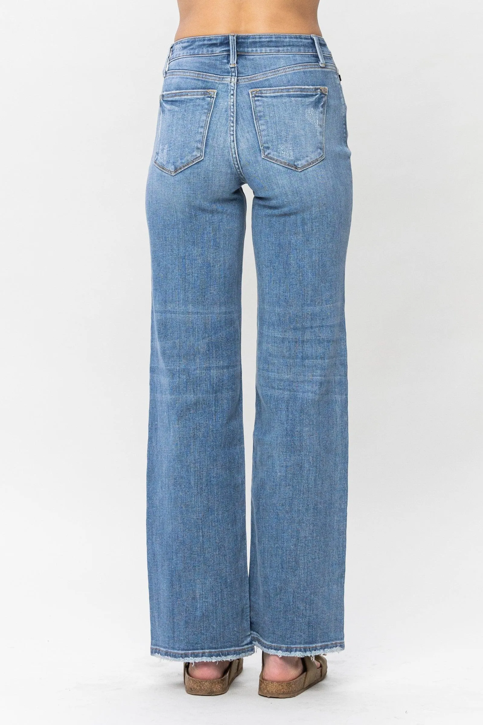 Judy Blue Mid-Rise Vintage Wash Wide Leg Jeans