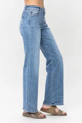 Judy Blue Mid-Rise Vintage Wash Wide Leg Jeans