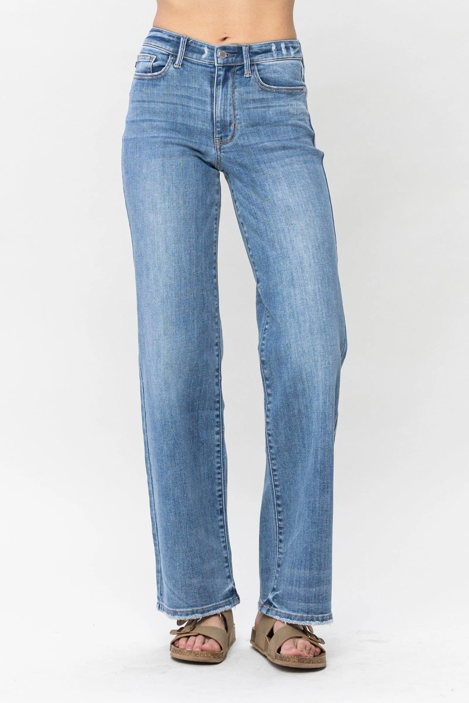 Judy Blue Mid-Rise Vintage Wash Wide Leg Jeans