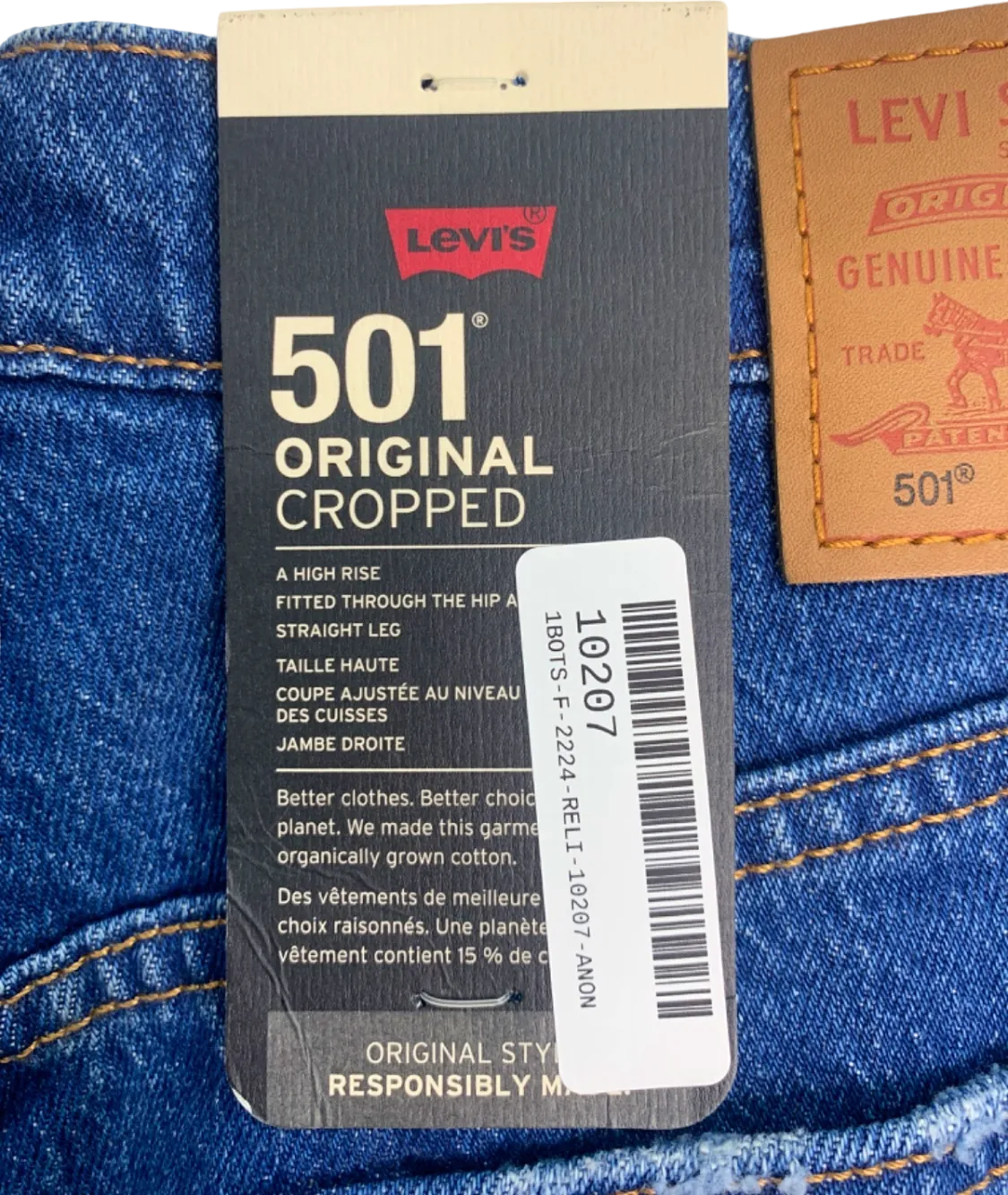 Levi's Blue 501 Original Cropped Jeans UK 12