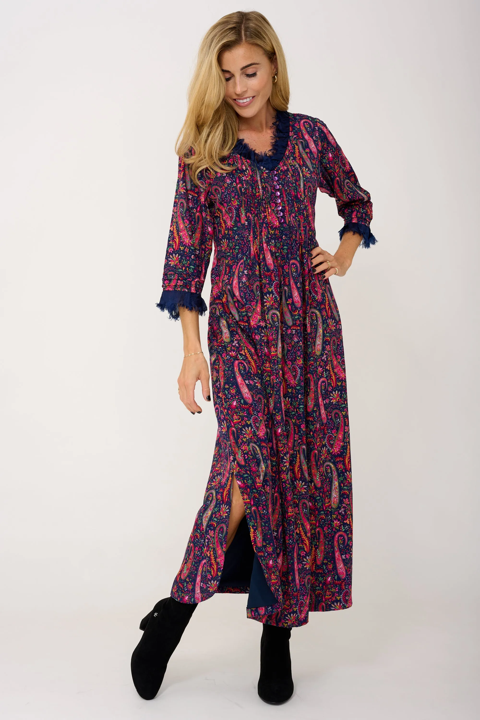 Lola Dress In Navy Paisley