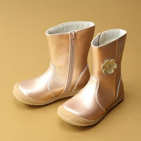 Madison Rosegold Leather Flower Mid Boot