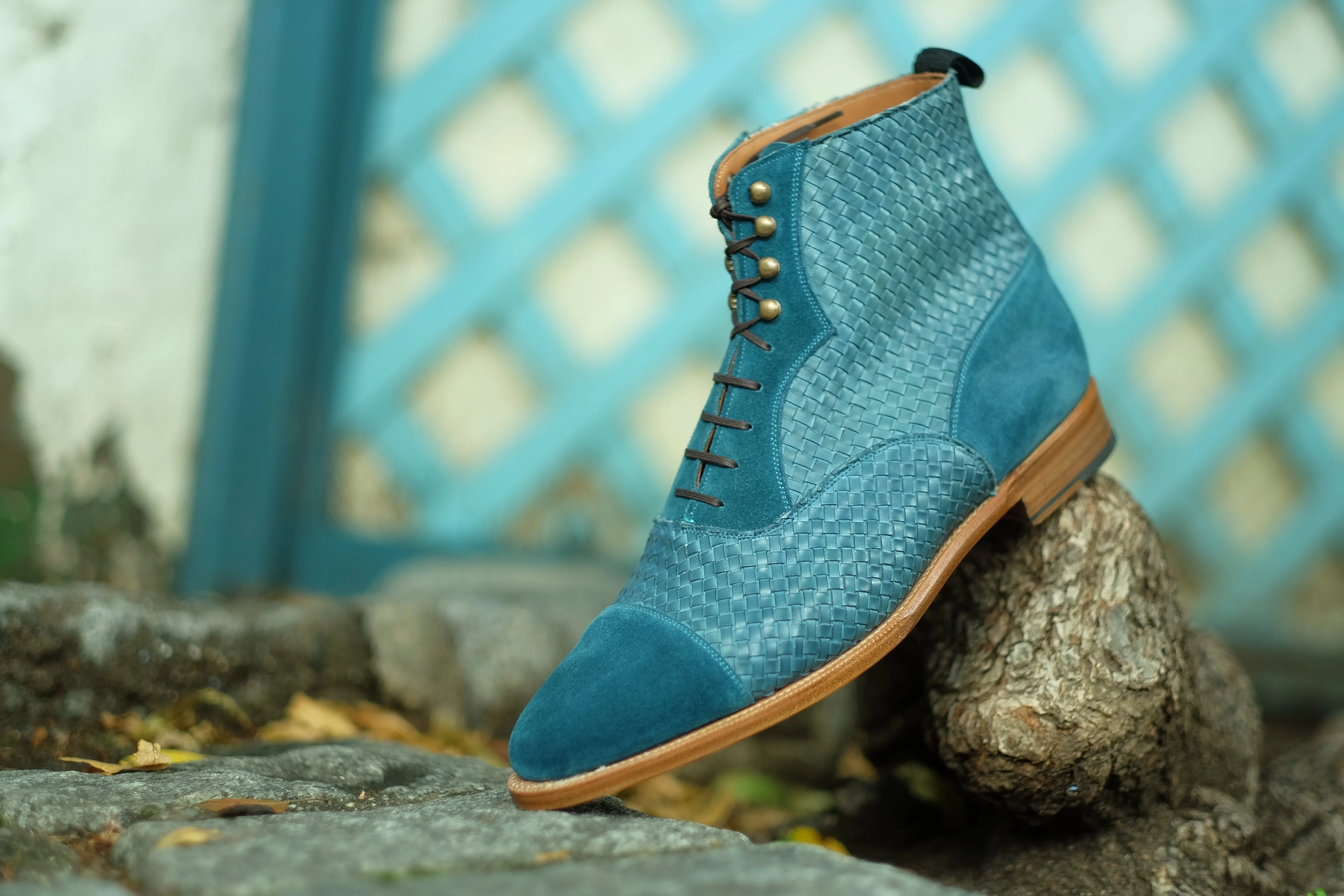 Meadowbrook - MTO - Teal Suede / Braided Teal Suede - TMG Last - Brass Hardware - Single Leather Sole