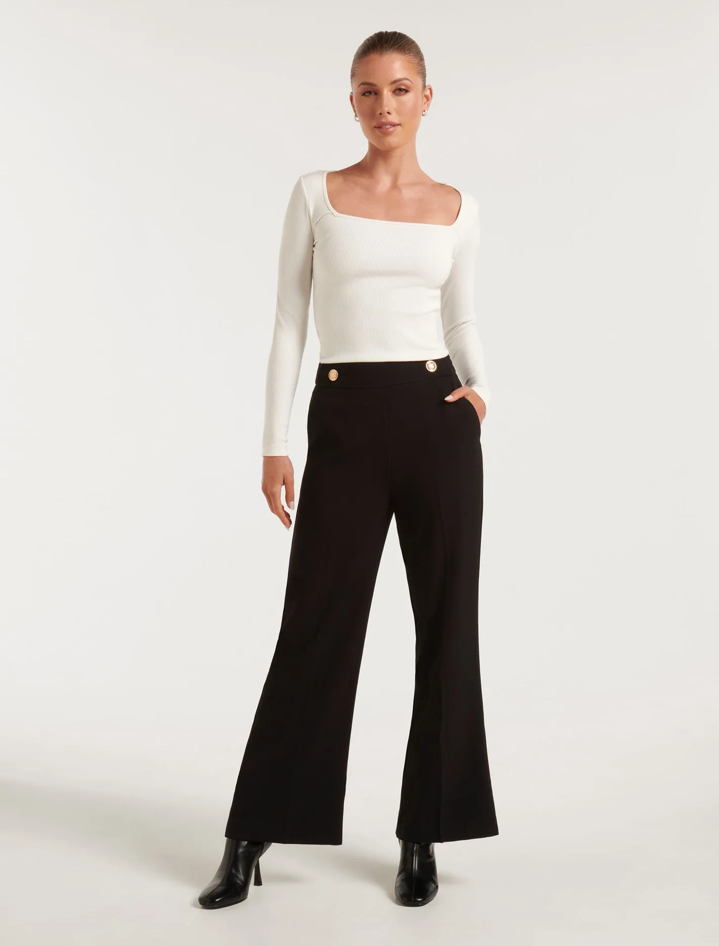 Naomi Petite Button Wide Leg Pants