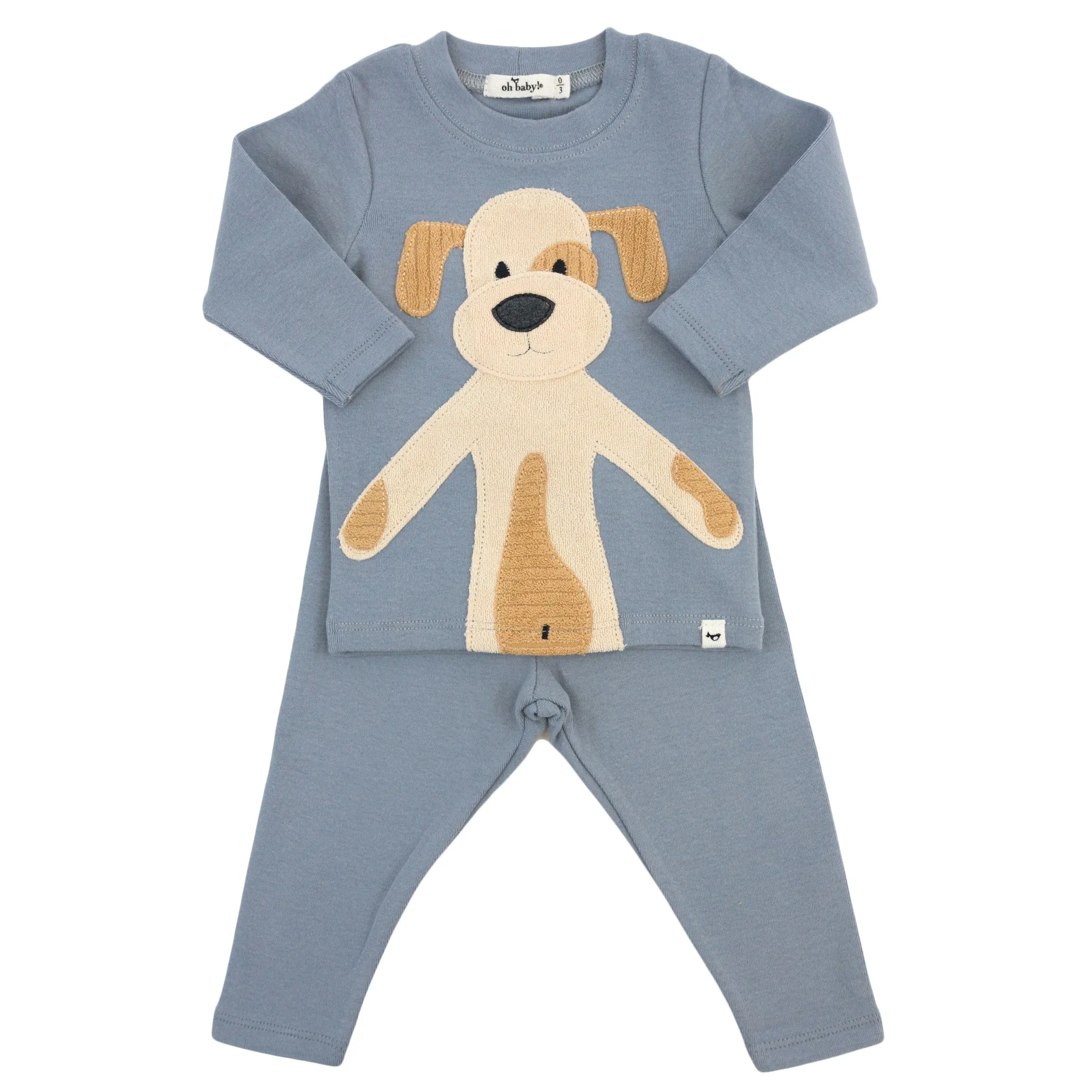 oh baby! Two Piece Set Large Puppy Natural Applique - Fog