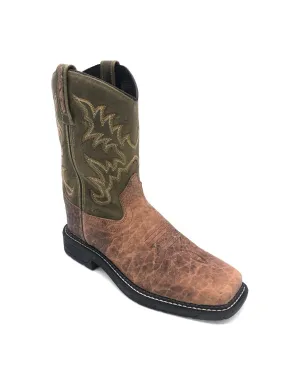 'Old West' Children's Western Broad Square Toe - Brown / Green