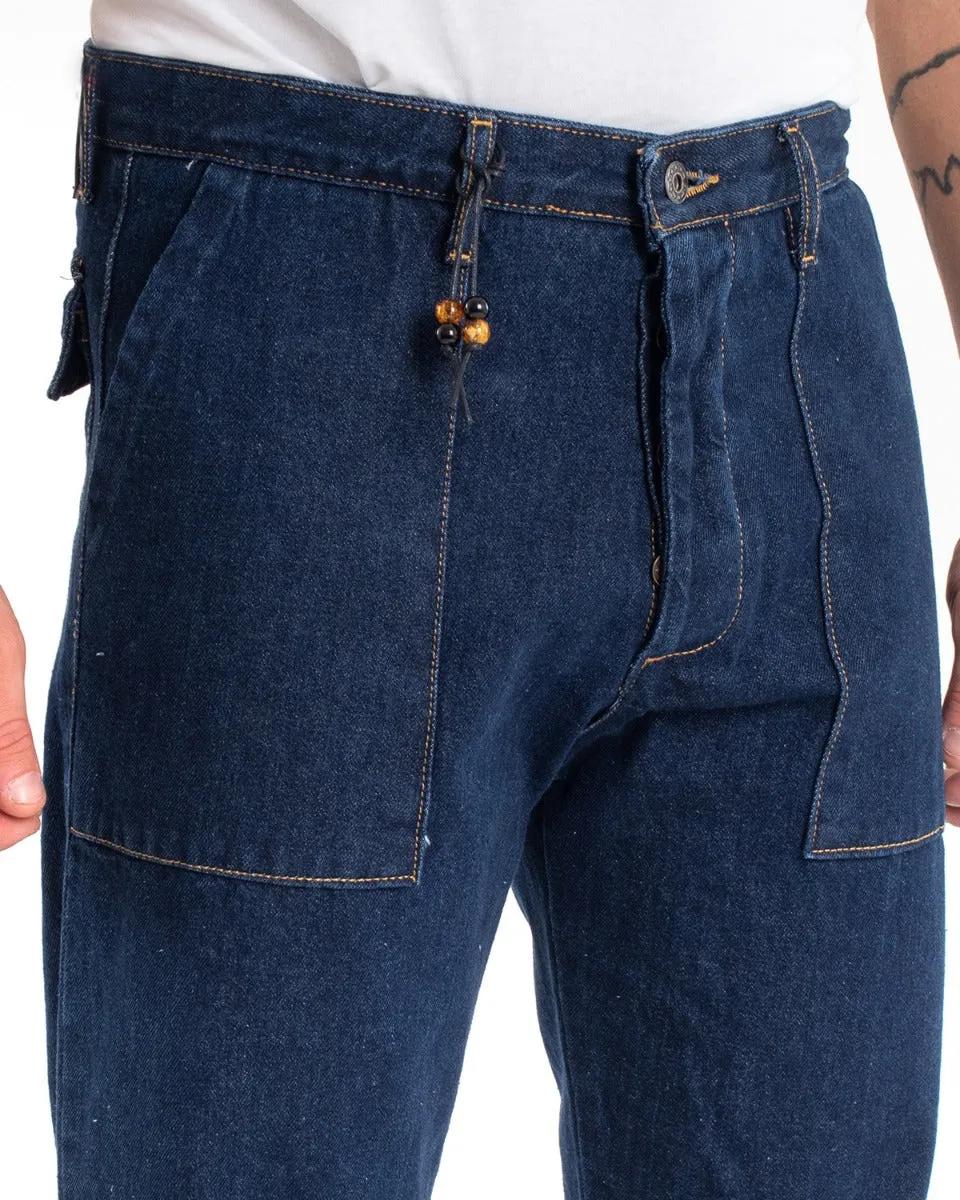 Pantaloni Jeans Uomo Carpenter Denim Scuro Tasca America GIOSAL-P5477A