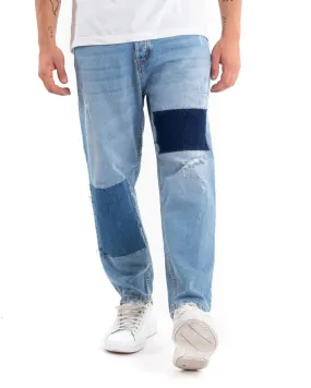 Pantaloni Jeans Uomo Loose Fit Denim Chiaro Cinque Tasche Casual GIOSAL-P5476A