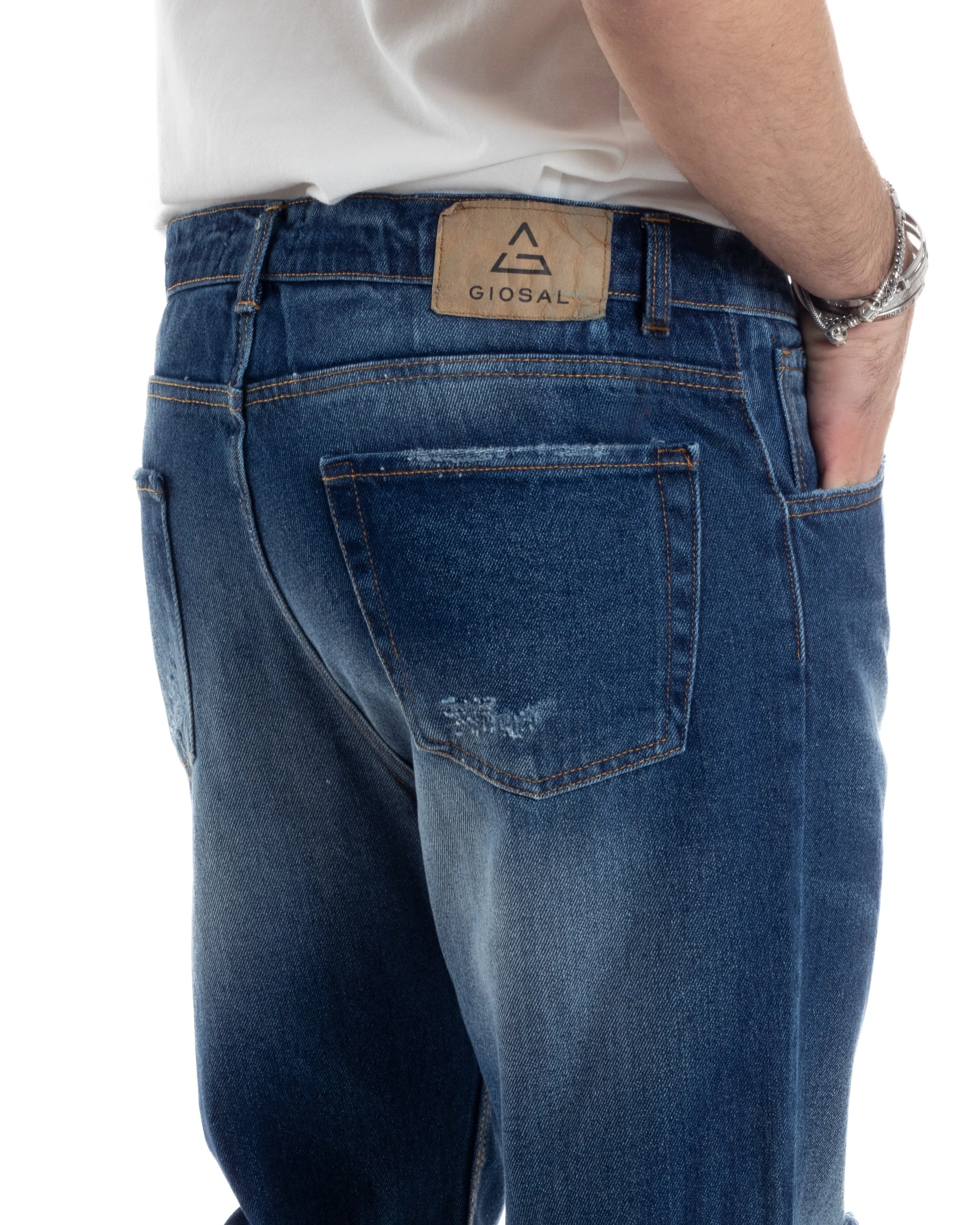 Pantaloni Jeans Uomo Loose Fit Denim Con Rotture Stonewashed Casual GIOSAL-JS1036A