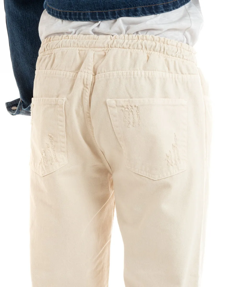 Pantaloni Jeans Uomo Regular Fit Panna Pantalaccio Bull Con Rotture Casual GIOSAL-P5932A