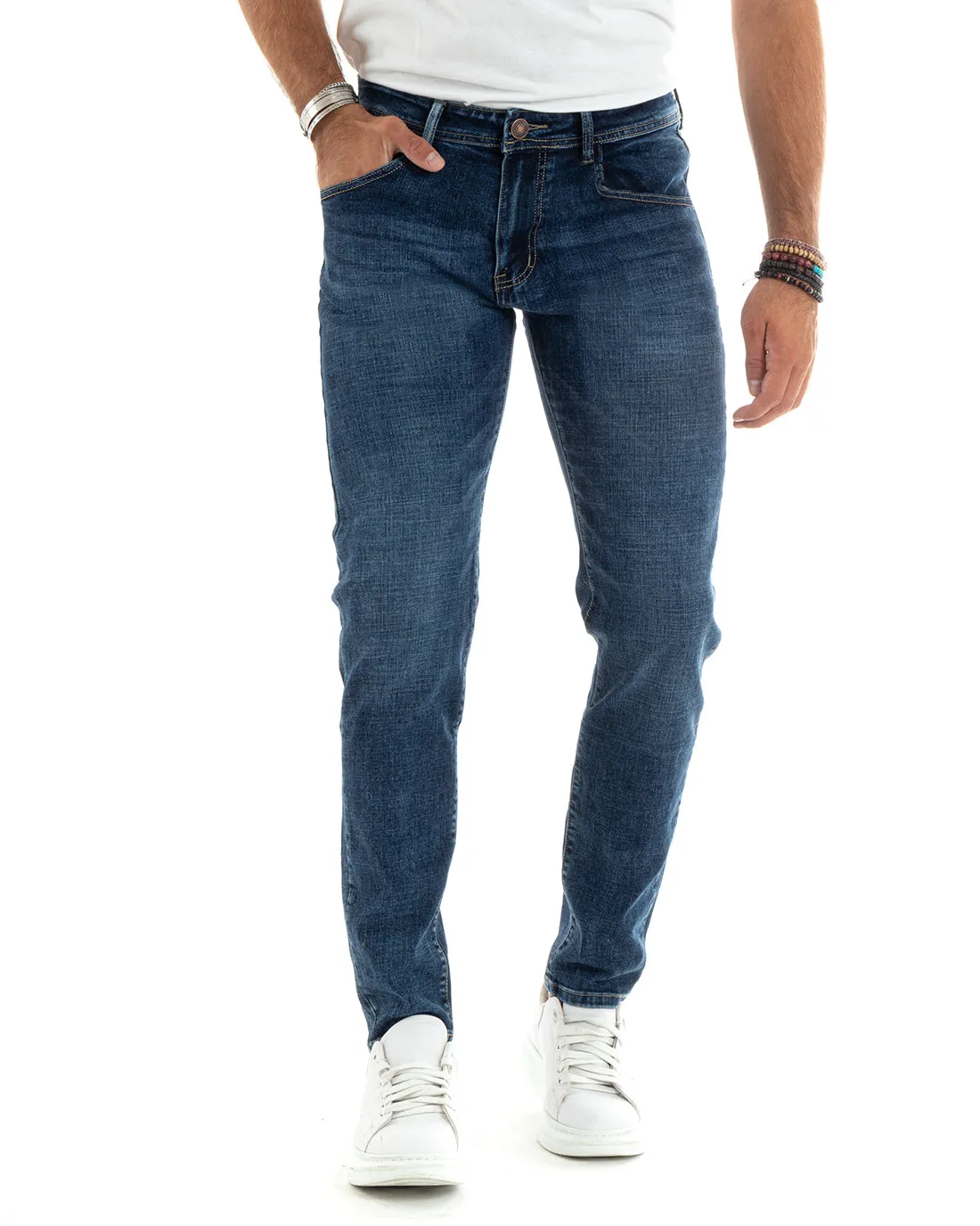 Pantaloni Uomo Jeans Cinque Tasche Slim Fit Capri Blu Denim Stone Washed GIOSAL-P5968A