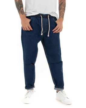 Pantaloni Uomo Jeans Denim Scuro Loose Fit Pantalaccio Taglio Al Ginocchio GIOSAL-P4080A