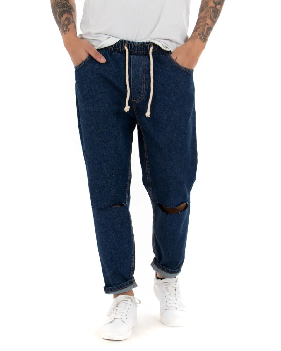 Pantaloni Uomo Jeans Denim Scuro Loose Fit Pantalaccio Taglio Al Ginocchio GIOSAL-P4080A