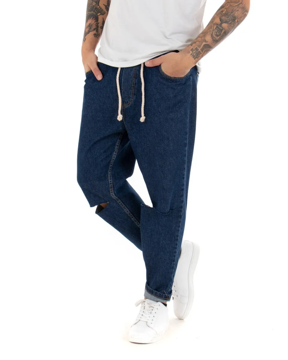 Pantaloni Uomo Jeans Denim Scuro Loose Fit Pantalaccio Taglio Al Ginocchio GIOSAL-P4080A