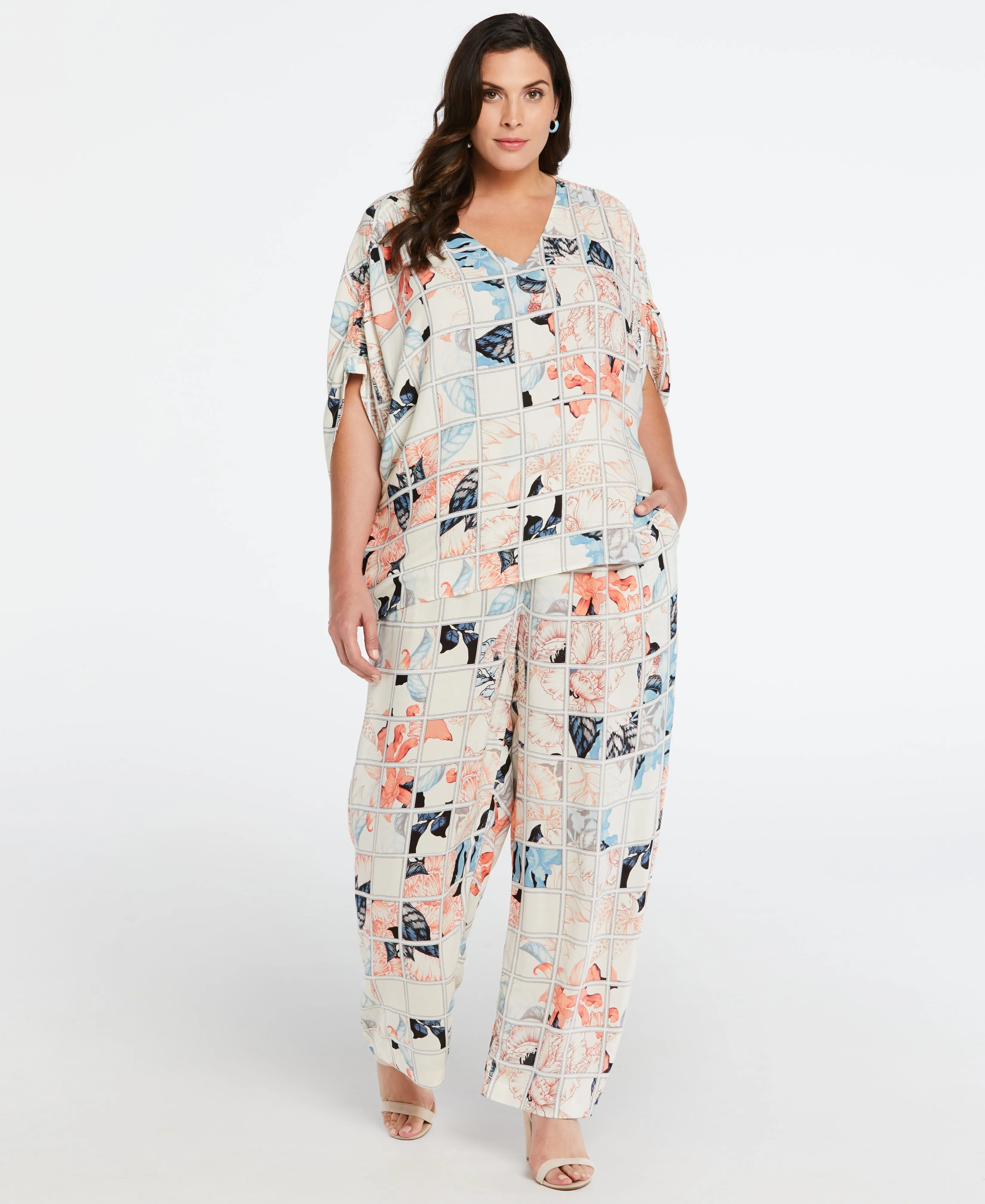 Plus Size Floral Windowpane Eco Fabric Set