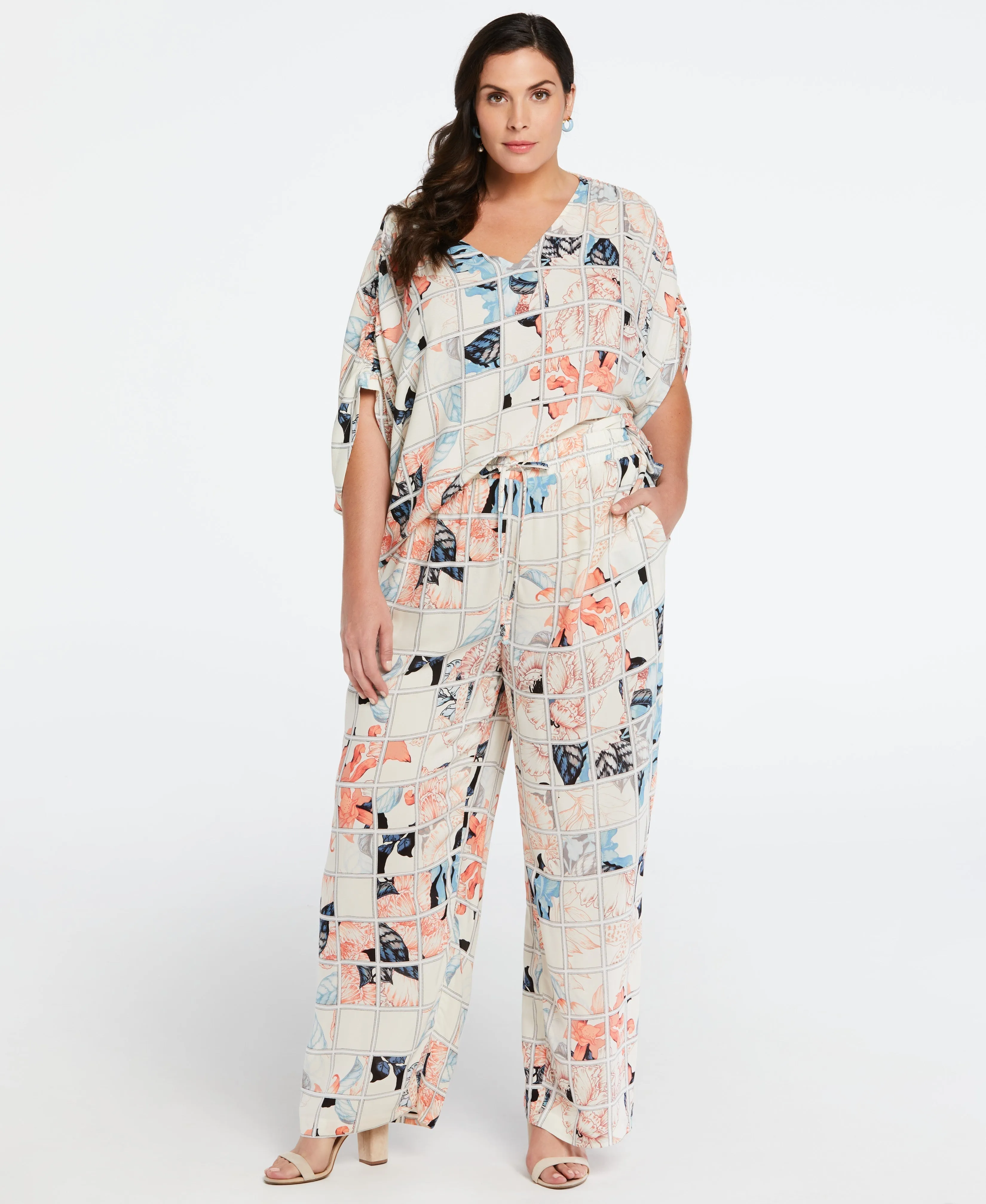 Plus Size Floral Windowpane Eco Fabric Set