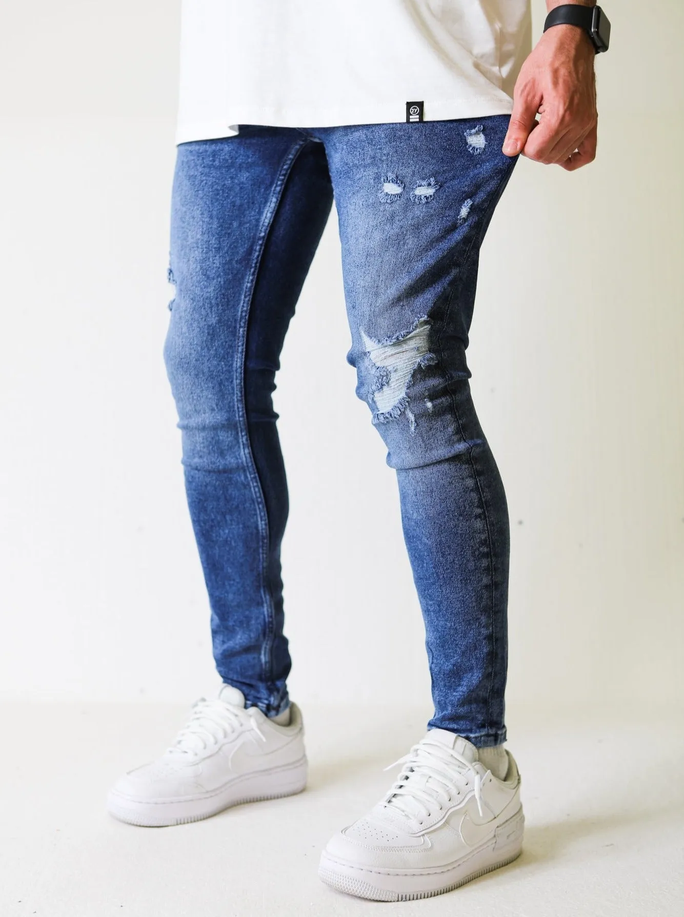 Premium 4X Stretch Claw Ripped Blue Jeans